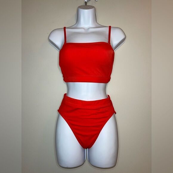 XHILARATION Ribbed High Waisted Bandeau Bikini Size Small - Picture 4 of 9